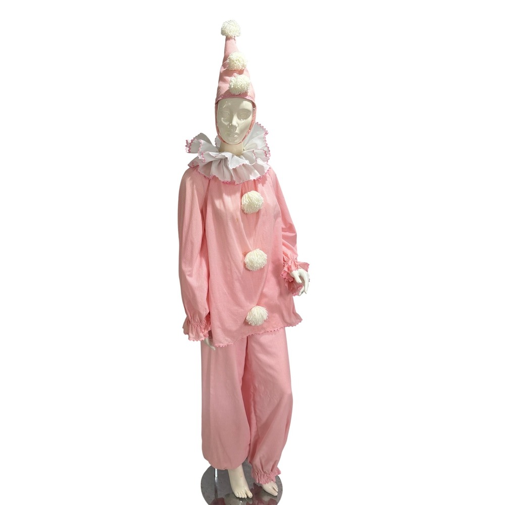 Vintage Matching Couples Clown Costumes Pink Blue Gingham Pierrot Handmade - Picture 3 of 16